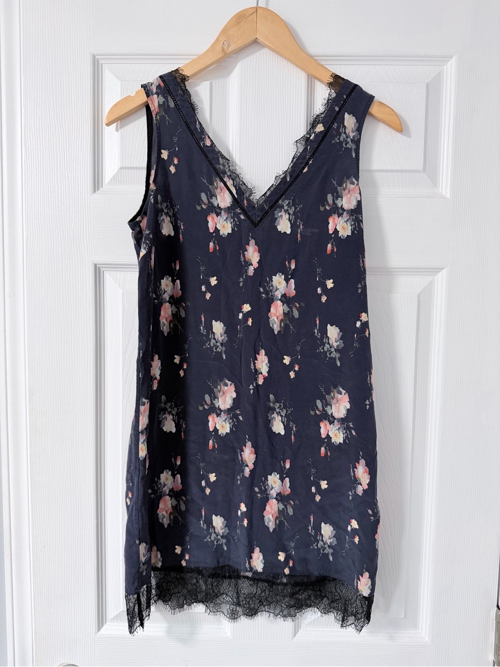 AllSaints Navy Floral Lace-Trim Mini Dress